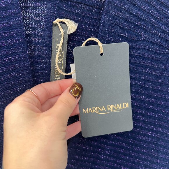 NWT Marina Rinaldi Blue Sparkle Metallic Knit Ribbed Wool Sweater sz Large/18 - Picture 6 of 7